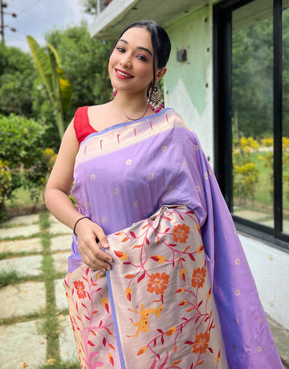 lavender Paithani Silk Saree With Weaving Work