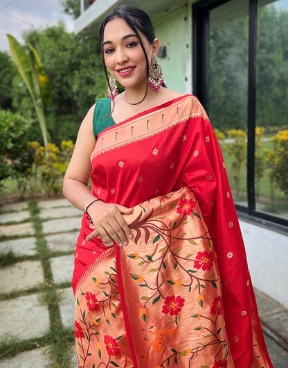 Red Paithani Silk Saree With Weaving Work