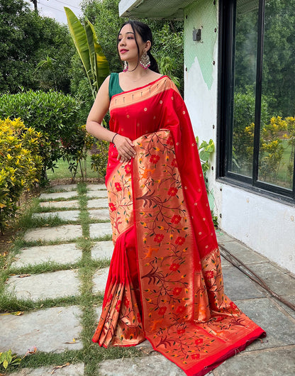 Red Paithani Silk Saree With Weaving Work