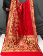 Rose Red Paithani Silk Saree With Weaving Work