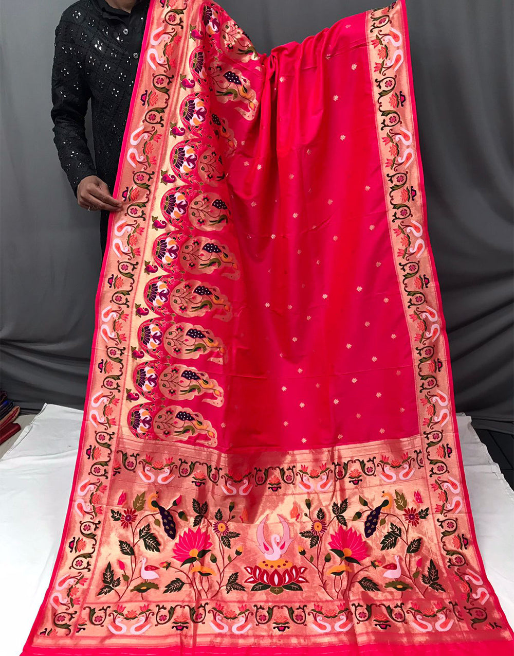 Dark Pink Paithani Silk Saree With Weaving Work