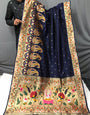 Indigo Blue Paithani Silk Saree With Weaving Work