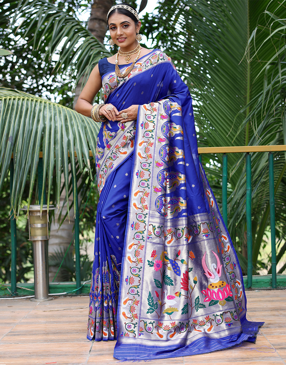 Navy Blue Paithani Silk Saree With Weaving Work