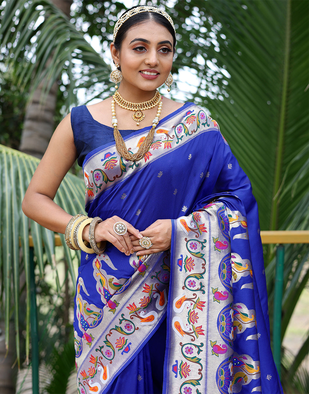 Navy Blue Paithani Silk Saree With Weaving Work