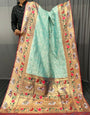 Light Turquoise Blue Paithani Silk Saree With Zari Weaving Work