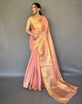 Baby Pink Tissue Silk Saree With Zari Weaving Work
