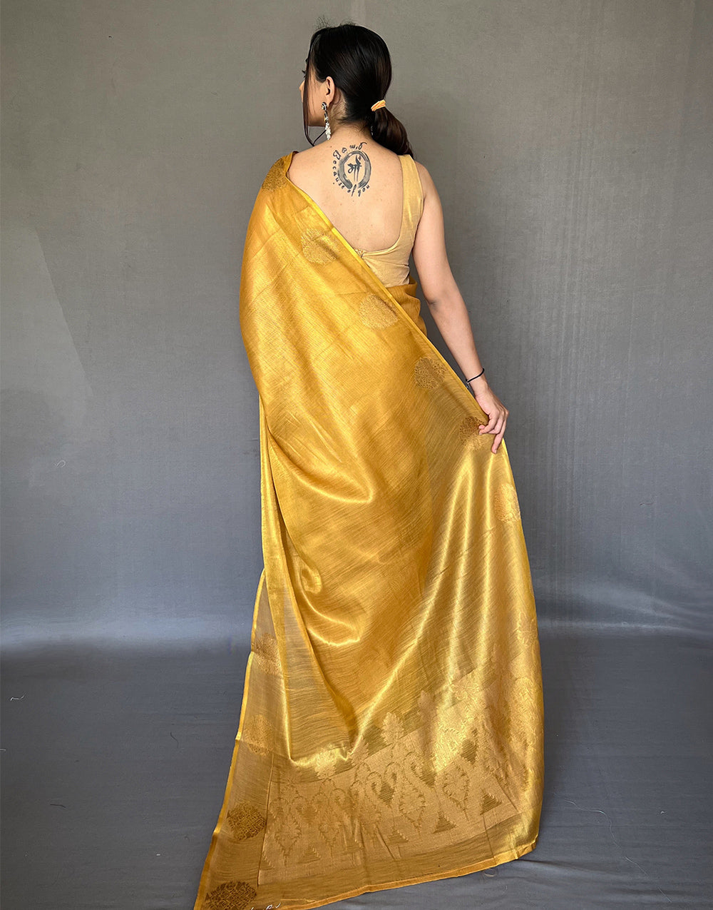 Golden Tissue Silk Saree With Zari Weaving Work
