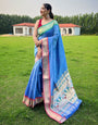 Azure Blue Paithani Silk Saree With Weaving Work