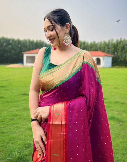 Magenta Paithani Silk Saree With Weaving Work