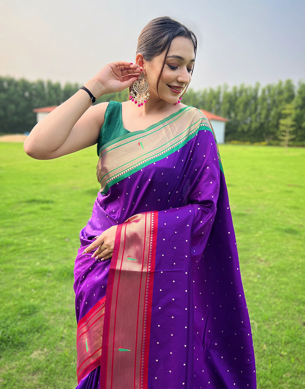 Dark Purple Paithani Silk Saree With Weaving Work