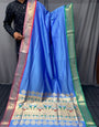 Azure Blue Paithani Silk Saree With Weaving Work