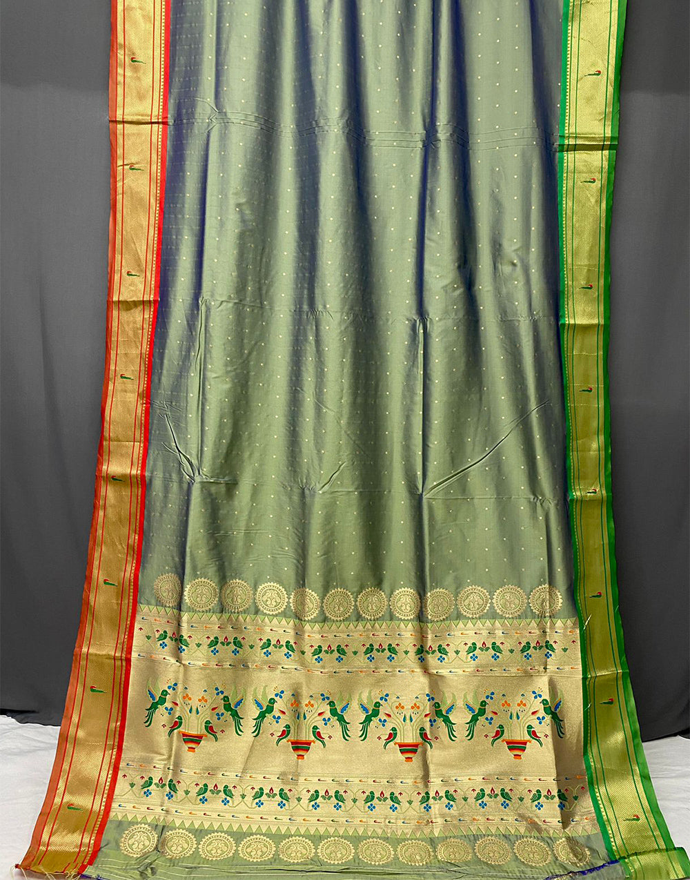 Yellow Green Paithani Saree With Weaving Work