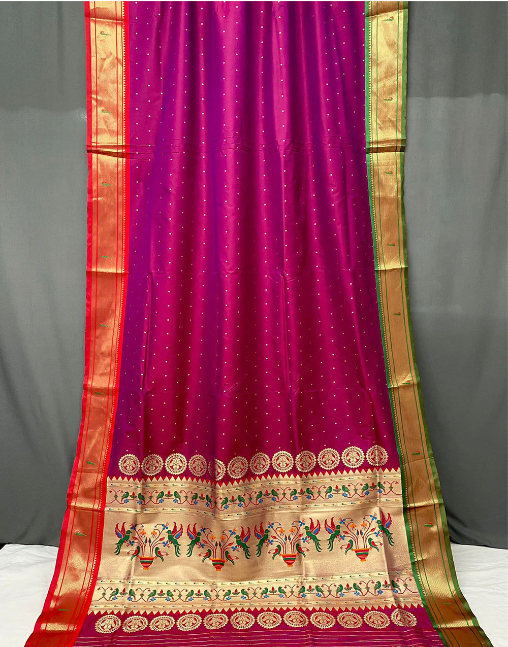 Rani Pink Paithani Saree With Weaving Work