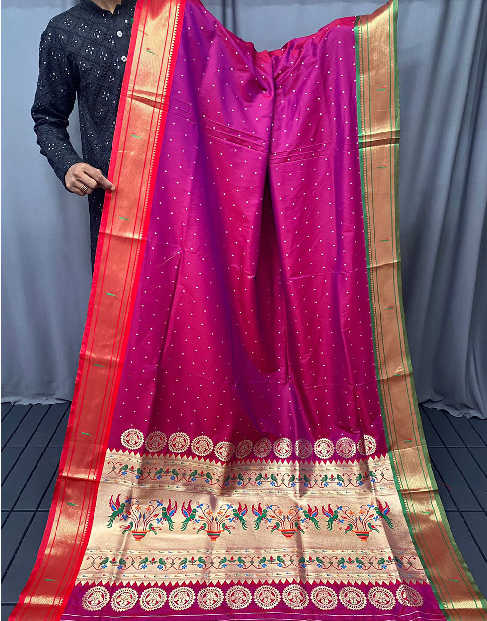Rani Pink Paithani Saree With Weaving Work