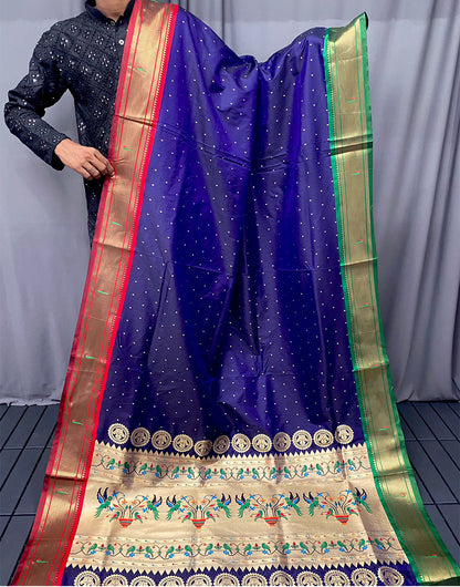 Blue Paithani Silk Saree With Weaving Work