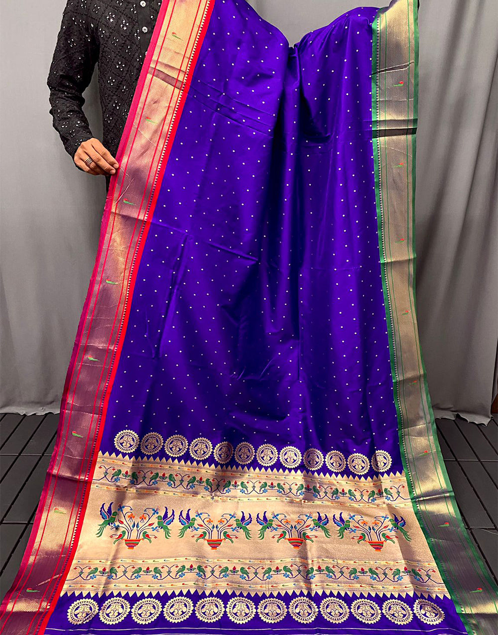 Berry Blue Paithani Saree With Weaving Work