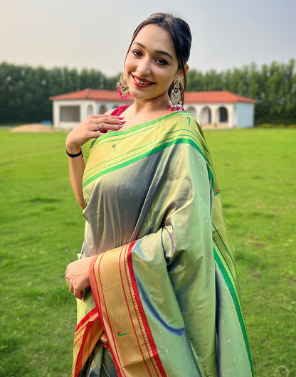 Mint Green Paithani Silk Saree With Weaving Work