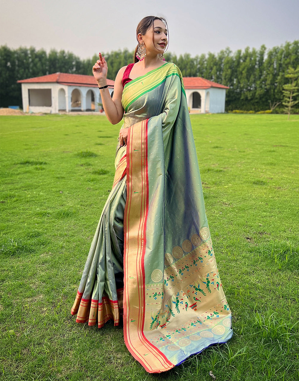 Mint Green Paithani Silk Saree With Weaving Work
