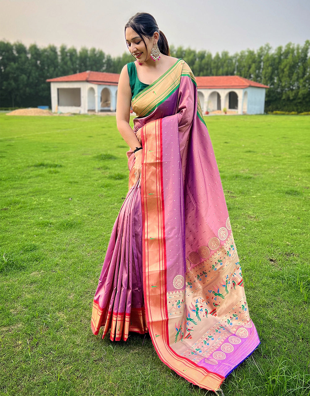 Neon Pink Paithani Silk Saree With Weaving Work