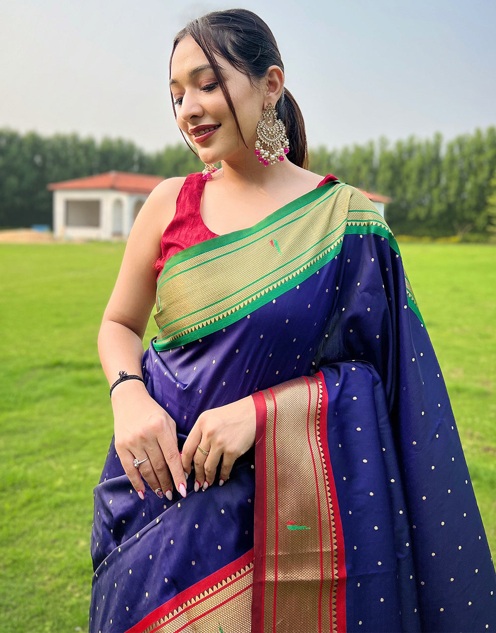 St. Patricks Blue Paithani Silk Saree With Weaving Work