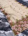 Beige Tussar Silk Saree With Embroidery & Cutwork Border