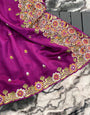 Magenta Tussar Silk Saree With Embroidery & Cutwork Border