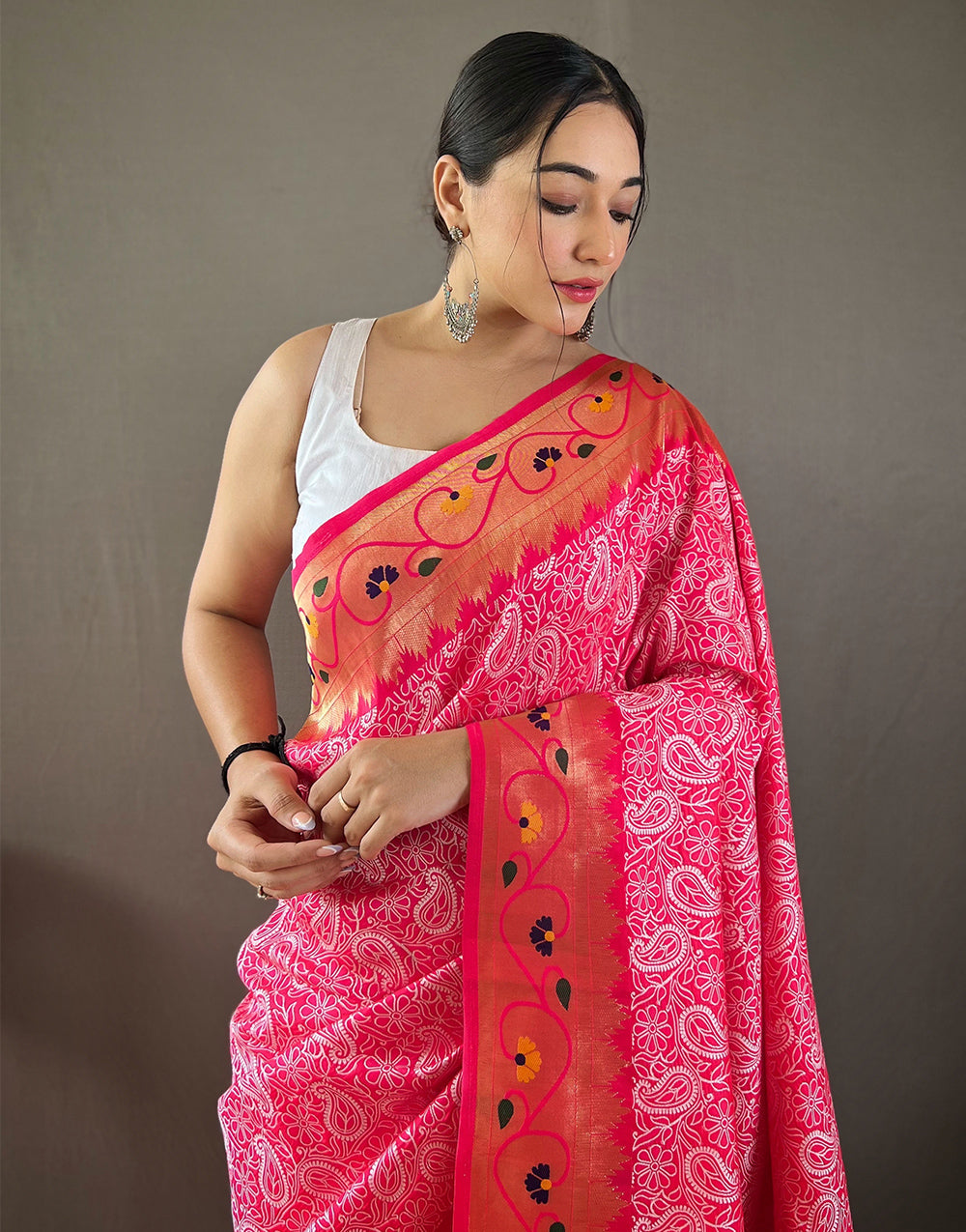 Dark Pink Paithani Saree With Weaving Work