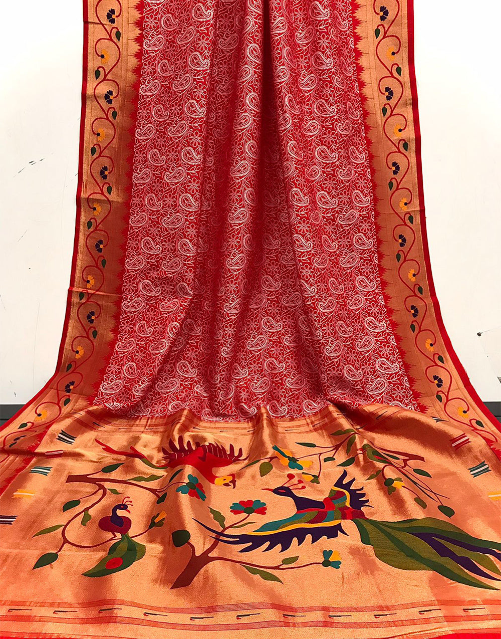 Venetian Red Paithani Silk Saree With Weaving Work
