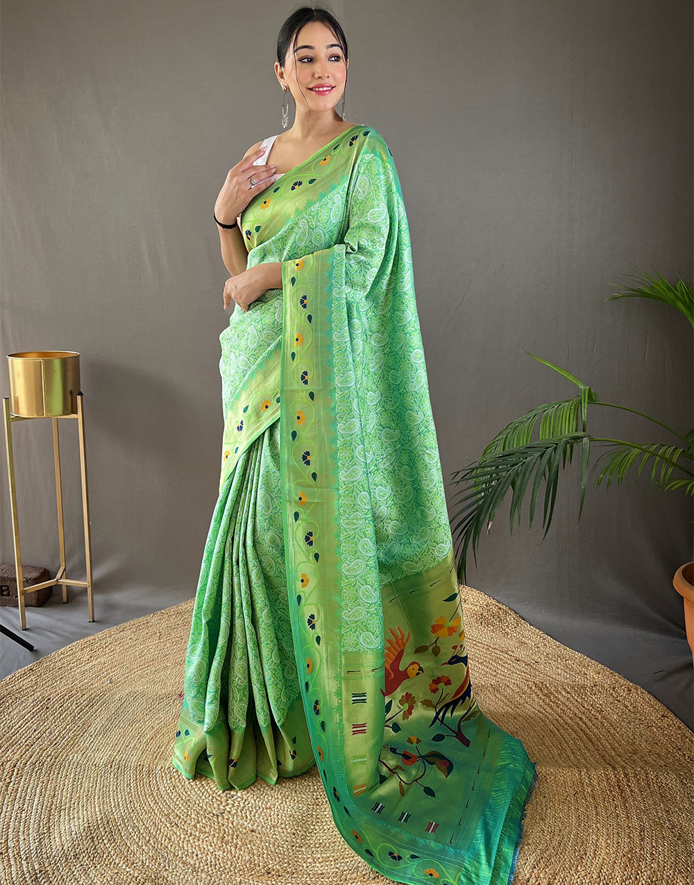 Mint Green Paithani Saree With Weaving Work