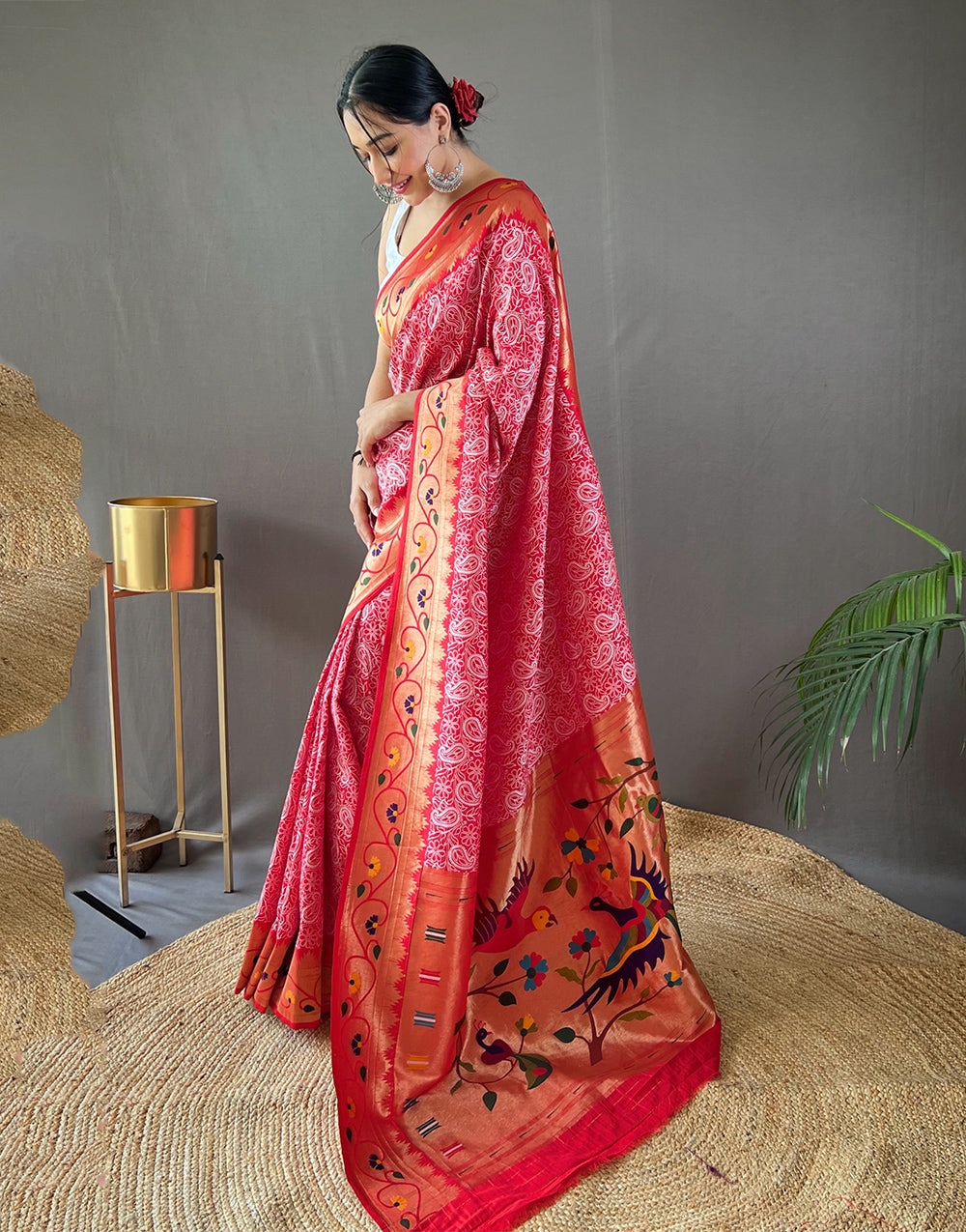 Red Paithani Saree With Weaving Work