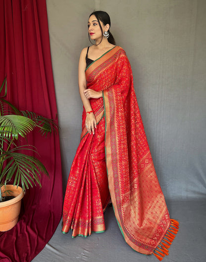 Candy Red Patola Silk Saree With Weaving Work