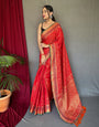 Candy Red Patola Silk Saree With Weaving Work