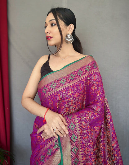 Dark Purple Patola Silk Saree With Weaving Work