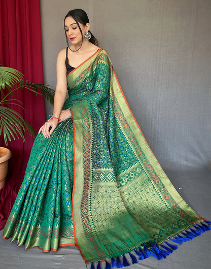 Rama Green Patola Silk Saree With Weaving Work