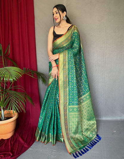 Rama Green Patola Silk Saree With Weaving Work