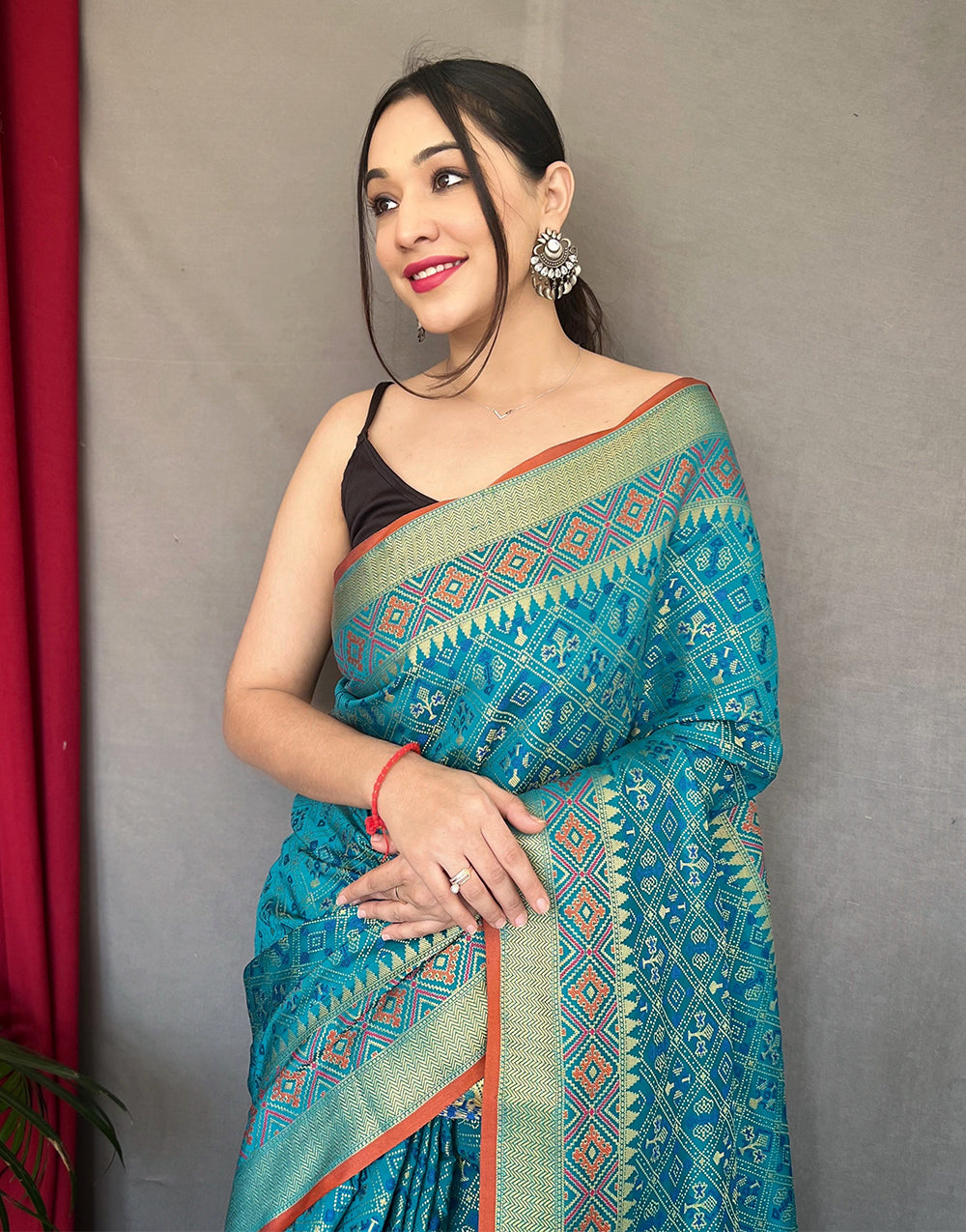 Pacific Blue Patola Silk Saree With Weaving Work