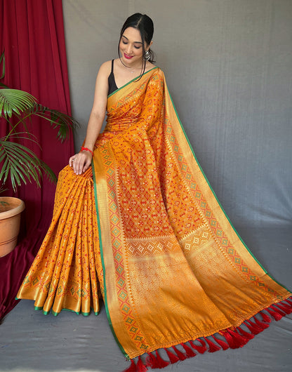 Mustard Yellow Patola Silk Saree With Weaving Work