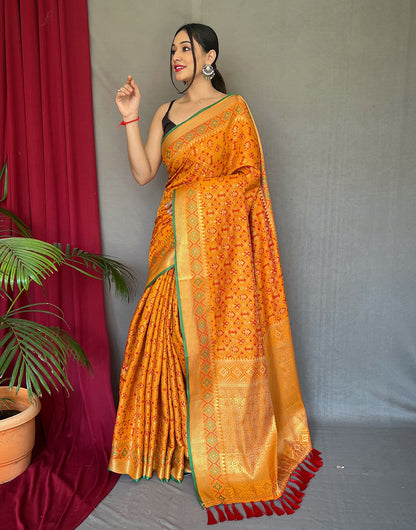 Mustard Yellow Patola Silk Saree With Weaving Work