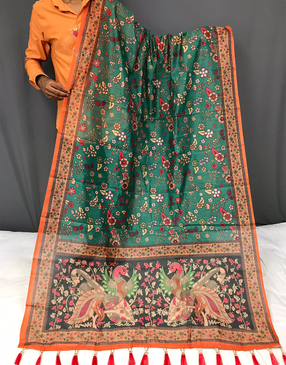 Castleton Green Cotton With Kalamkari Printed Saree