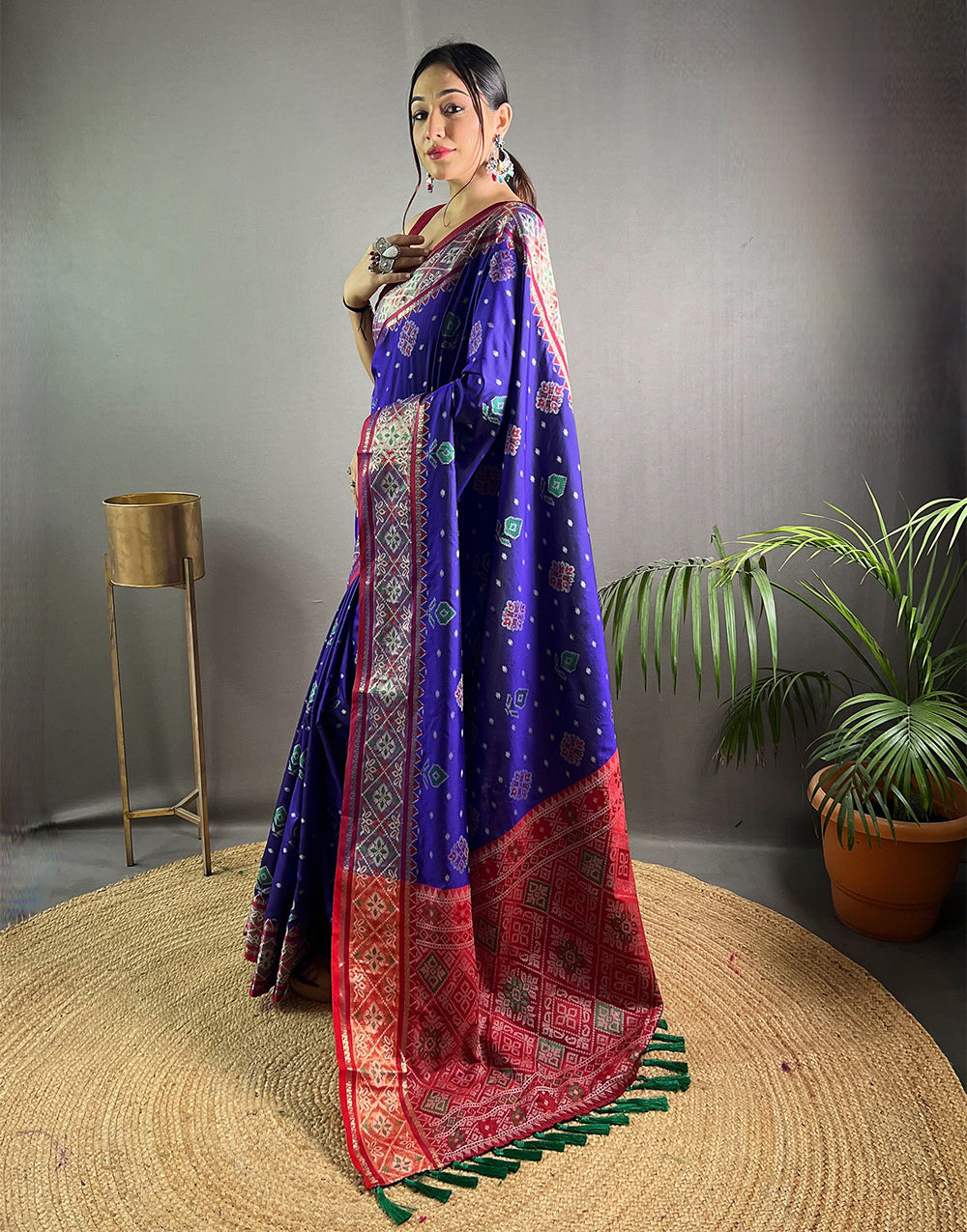 Dark Purple Patola Silk Saree With Weaving Work