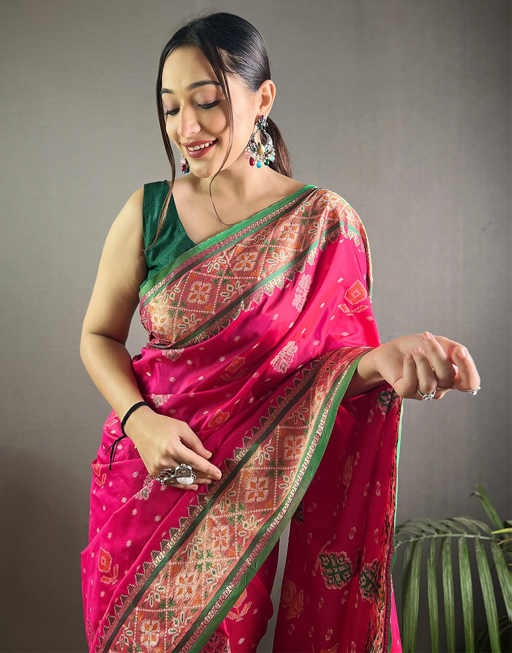 Rani Pink Patola Silk Saree With Weaving Work