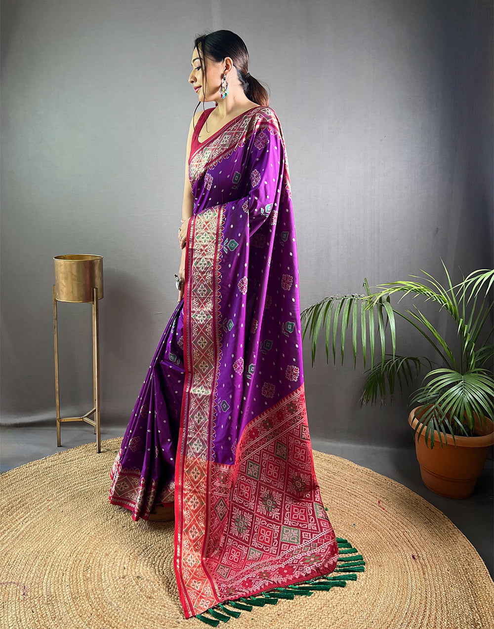 Royal Purple Patola Silk Saree With Weaving Work