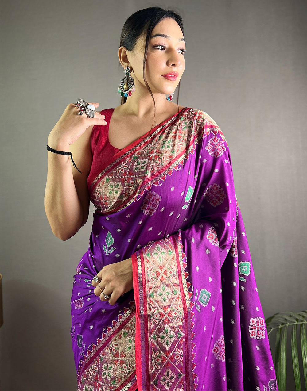 Royal Purple Patola Silk Saree With Weaving Work