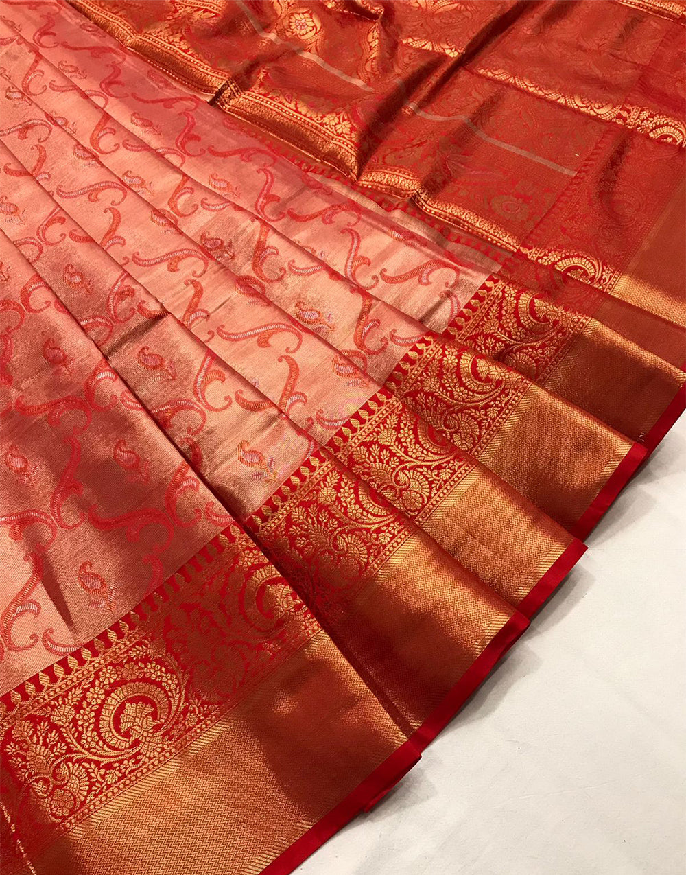Red Kanchipuram Silk Saree With Zari Weaving Work