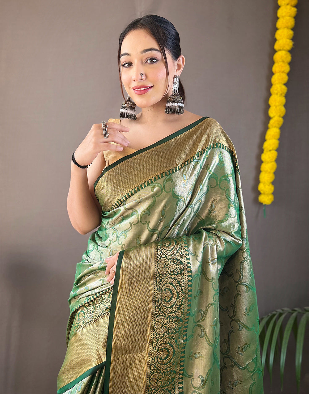 Light Green Kanchipuram Silk Saree With Zari Weaving Work