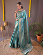 Sky Blue Kanchipuram Silk Saree With Zari Weaving Work