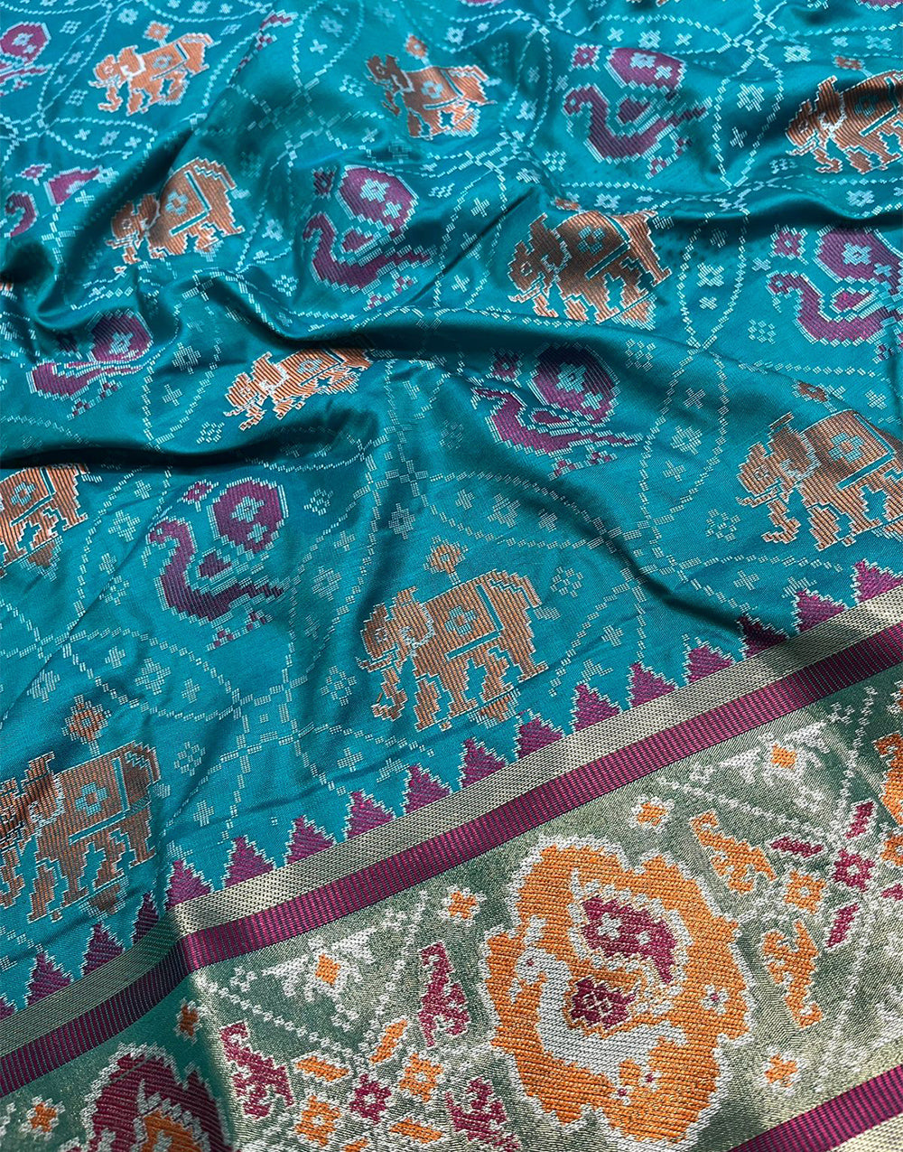 Middle Blue Patola Saree With Weaving Work