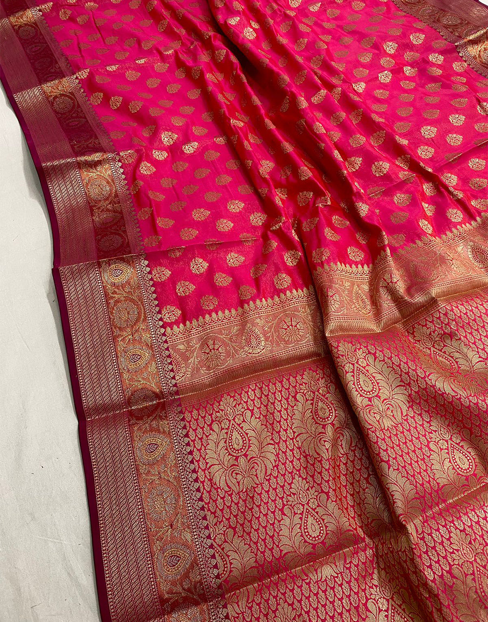 Dark Pink Soft Silk Saree With Zari Weaving Work
