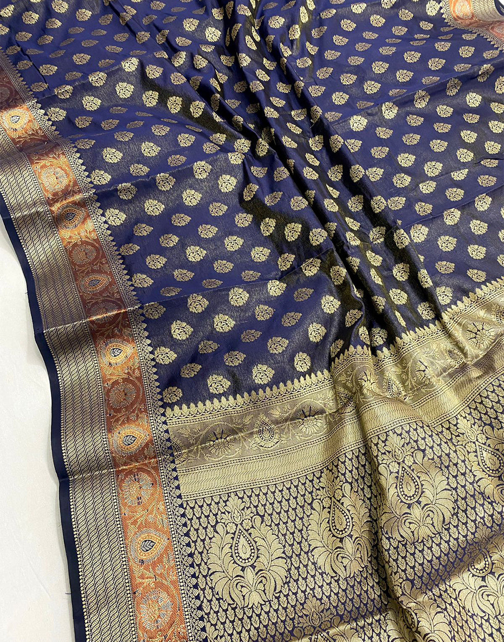 Neavy Blue Soft Silk Saree With Zari Weaving Work