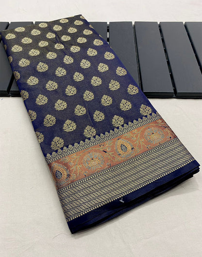 Neavy Blue Soft Silk Saree With Zari Weaving Work